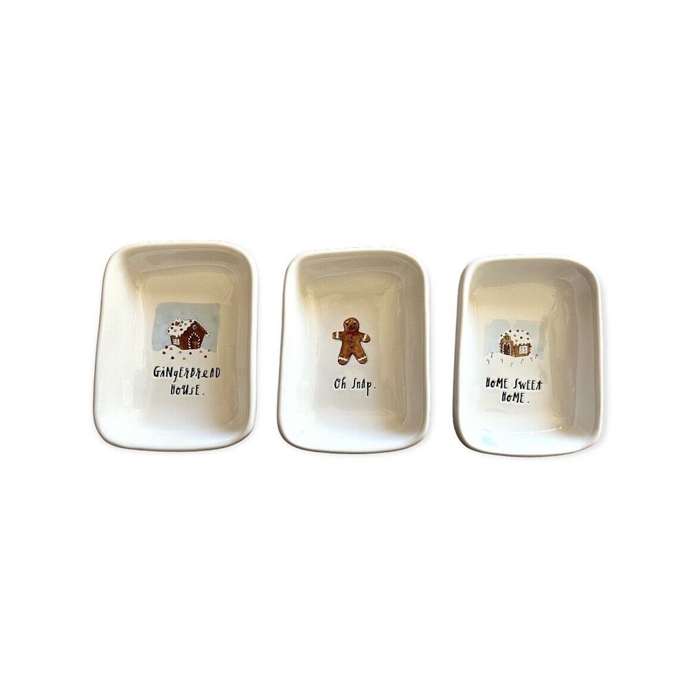 Rae Dunn HOME SWEET HOME OH SNAP GINGERBREAD HOUSE 3 piece Serving Set